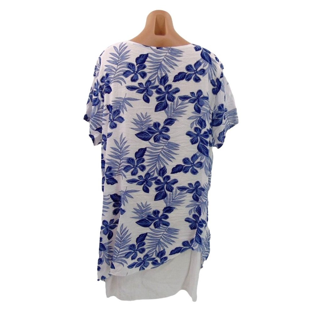 Serengeti White Blue Layered Look Swing Top 1X Floral Tropical Lagenlook - Picture 9 of 11